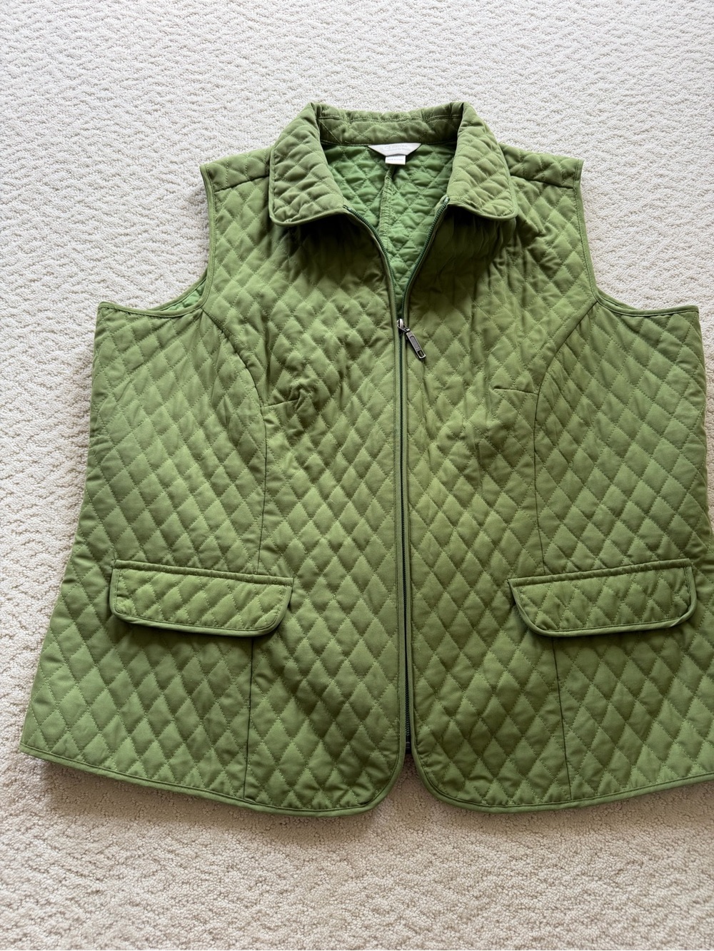 CJ Banks Quilted Sleeveless Vest in Olive Green